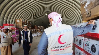 The storehouse at the UAE-funded camp for Syrian refugees at Mrajeeb Al Fhood near Zarqa, Jordan, that is run by Emirates Red Crescent. It can accommodate 10,000 refugees. Salah Malkawi for The National