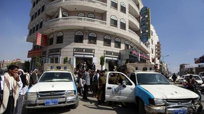 The Amsterdam Hotel on Benon street, where two Belarussian military instructors were shot by gunmen on a motorbike. Mohamed Al Sayaghi / Reuters