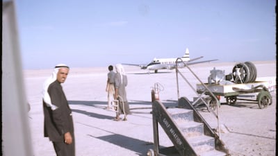 A Gulf Aviation plane lands at Abu Dhabi's airstrip in the early 1960s. Photo: David Riley