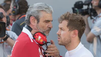 Sebastian Vettel, right, with Ferrari chief Maurizio Arrivabene, has come in for heavy criticism after colliding with Lewis Hamilton in Azerbaijan. (Valdrin Xhemaj /Pool via AP)