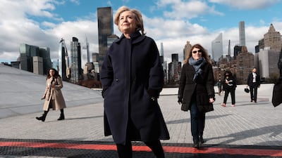 Former US secretary of state Hillary Clinton arrives to speak at the opening of the Eyes on Iran art exhibition at Franklin D Roosevelt Four Freedoms State Park in New York. Getty Images / AFP