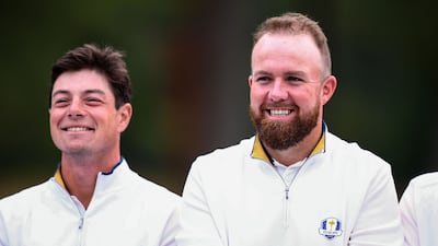 Shane Lowry, right, and Viktor Hovland during the Ryder Cup at Bethpage Park. Getty Images
