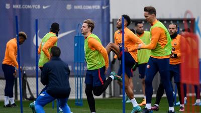 Barcelona's players prepare to face Real Madrid. AFP