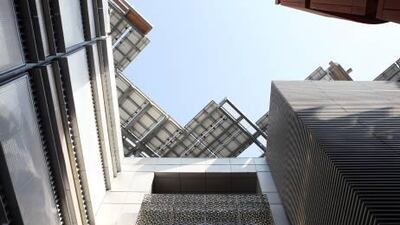 Solar panels line the roof top of the Masdar Institute of Science and Technology.