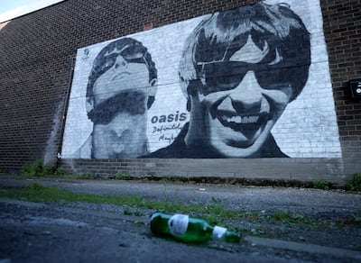 A mural of Oasis stars Liam and Noel Gallagher by artist Pic. One. Art, in Manchester. Reuters.