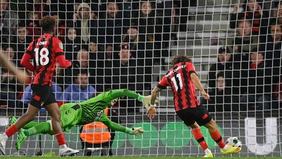 Bournemouth's Emiliano Marcondes scores their third goal. Reuters