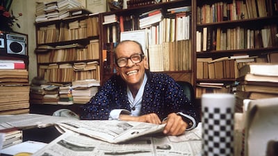 Egyptian novelist Naguib Mahfouz smiles in his Cairo home in1988 AFP