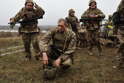 Ukrainian recruits training in the Zaporizhzhia region. AP