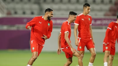 Sofiane Boufal of Morocco controls the ball during the training session at Al Duhail Stadium. Getty
