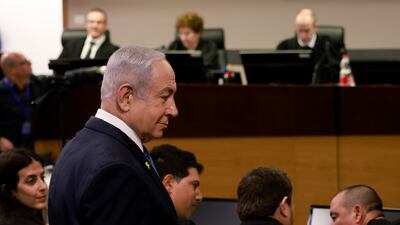Israeli Prime Minister Benjamin Netanyahu enters the district court in Tel Aviv on Tuesday, at the start of his corruption trial. EPA