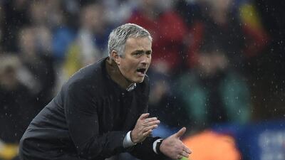 Chelsea manager Jose Mourinho urges on his side on Wednesday night during their Champions League match against Dynamo Kiev. Toby Melville / Reuters