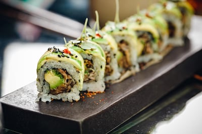 Shiitake and avocado maki with aji limo, quinoa and black sesame at Coya