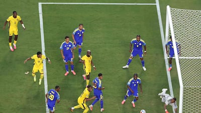 Eloy Room of Curacao makes a save against Gonzalo Plata of Ecuador in Kansas City. AFP