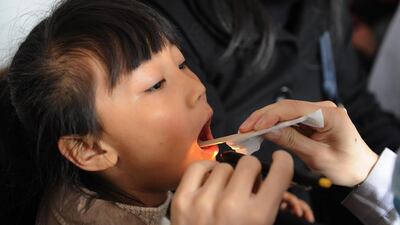 A Chinese child undergoes a check up at a hospital in Hefei in central China's Anhui province. Pneumonia is still the leading cause of death amongst Chinese children, according to a new study but the number of children in China who die before reaching the age of five has dropped by 70 per cent since 1990, mainly due to better medical care.