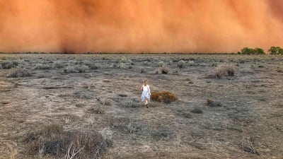 TOPSHOT - This handout photo taken on January 17, 2020 and received on January 20 courtesy of Marcia Macmillan shows a child running towards a dust storm in Mullengudgery in New South Wales. Dust storms hit many parts of Australia's western New South Wales as a prolonged drought continues. - RESTRICTED TO EDITORIAL USE - MANDATORY CREDIT "AFP PHOTO / Courtesy of Marcia Macmillan" - NO MARKETING NO ADVERTISING CAMPAIGNS - DISTRIBUTED AS A SERVICE TO CLIENTS --- NO ARCHIVE --- / AFP / Courtesy of Marcia Macmillan / Handout / RESTRICTED TO EDITORIAL USE - MANDATORY CREDIT "AFP PHOTO / Courtesy of Marcia Macmillan" - NO MARKETING NO ADVERTISING CAMPAIGNS - DISTRIBUTED AS A SERVICE TO CLIENTS --- NO ARCHIVE ---
