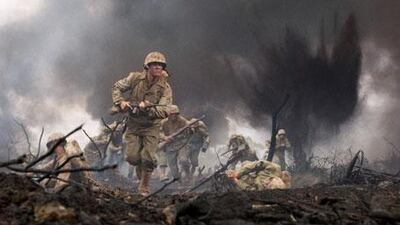 Jon Seda in a scene from The Pacific. Before filming began the cast were put through a 10-day training camp run by a retired US Marine captain in northern Queensland.