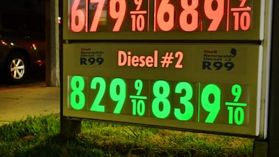Diesel prices are displayed above $8 per gallon at a gas station in Los Angeles, on September 17, 2026, as prices reach record highs across the United States. Average diesel prices in the United States struck a record high of just under $6. 27 a gallon on September 15, the motorists' association AAA said, pressuring President Donald Trump ahead of midterm congressional elections.
The price of the fuel used largely in road hauling, agriculture and construction hit $6. 2694, according to the association, as the Middle East war tightens supplies and Ukraine strikes Russian refineries. (Photo by Frederic J. BROWN / AFP)