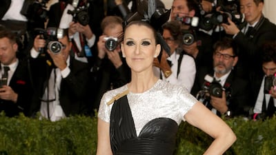 Celine Dion, in monochrome Versace, arrives at the Met Gala in New York on May 1, 2017. EPA