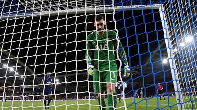 Tottenham goalkeeper Hugo Lloris looks dejected after Brighton's Pascal Gross (not pictured) scored from the penalty spot. Toby Melville / Reuters