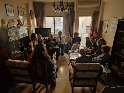 The artist has invited gallery attendees on a walking tour to meet the families whose curtains are on display in his latest show. Photo: Galerie Tanit