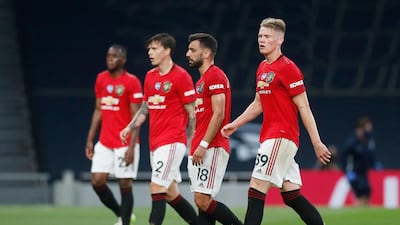 Scott McTominay and Manchester United teammates during the game against Tottenham. Reuters