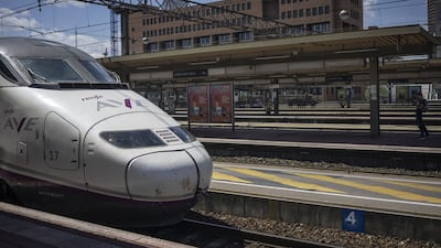 The first Barcelona-Lyon train, operated by Renfe Operadora SC, at Lyon Part-Dieu railway station. Bloomberg