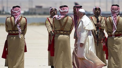 The pontiff's arrival at Marka International Airport in Amman on May 24, 2014. Andrew Medichin AFP Photo