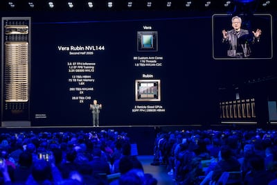 Nvidia's Jensen Huang speaks on the company's Vera Rubin chips, scheduled for release in 2026. AP