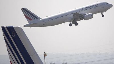 An Air France airplane takes off from Charles de Gaulles International airport, near Paris, France. Parent Air France-KLM has beaten expectations. Ian Langsdon / EPA
