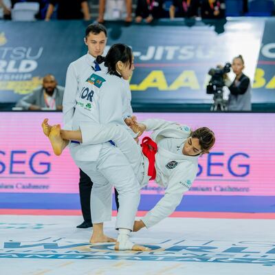 Shamma Al Kalbani, right, in action against Korean Ra Ki-sung. Photo: UAEJJF