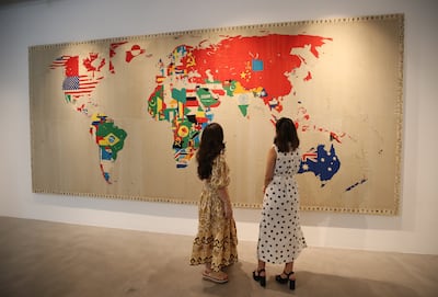 'Mappa', the six-metre wide masterpiece by Italian artist Alighiero Boetti (estimated worth $12 million) from his famous Maps Series, is on display at Sotheby's Dubai. Photo: EPA