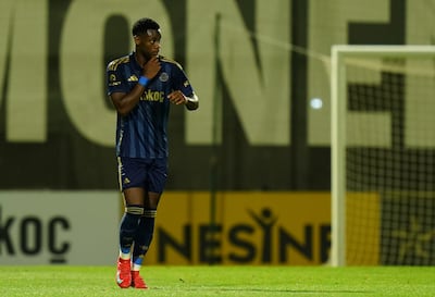 Jhon Duran celebrates after scoring in a pre-season friendly between Al Ittihad and Fenerbahce in Portugal. Getty Images