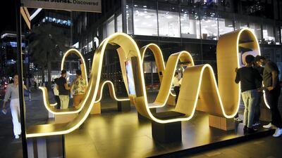 'The National's booth at Dubai Design Week features videos and spotlight sound. Shruti Jain / The National