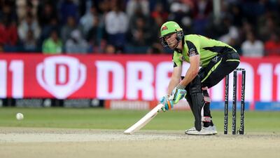 Qalanders' Phil Salt plays a ramp shot. Chris Whiteoak / The National