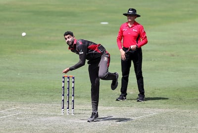 UAE captain Ahmed Raza during the ICC Mens T20 World cup qualifier warm up game against Scotland in October. Chris Whiteoak / The National