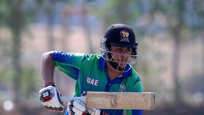 Legend's Khurram bats in the game between Legend v Simply Warriors in the Gulf Cup. Sunday, December 13, 2020 in Ajman. Chris Whiteoak / The National