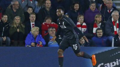Daniel Sturridge celebrates opening the scoring for Liverpool on Wednesday night in their League Cup quarter-final against Southampton. Eddie Keogh / Reuters