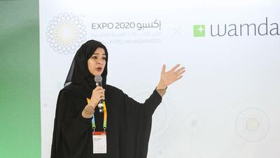 HE Reem Al Hashimy, UAE Minister of State for International Cooperation and Director General of Bureau Expo Dubai 2020 speaks during the Expo 2020 Dubai and Wamda Host Collaborative Entrepreneurship Summit. Courtesy Wilbur Smith / Expo 2020 Dubai