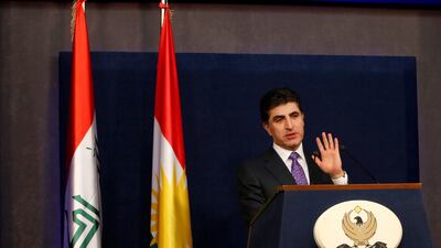 Kurdish region's prime minister Nechirvan Barzani speaks during a news conference in Erbil, Iraq on November 20, 2017. Azad Lashkari / Reuters