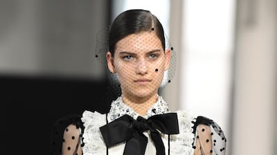 A model presents an Elie Saab creation at Paris Fashion Week. Photo: Getty