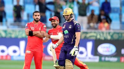 Quetta's Rilee Rossouw walks off after being dismissed.