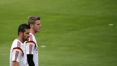 Kiko Casilla, left, and David de Gea are two of the three goalkeepers in Spain’s 23-man squad to face Germany in an international friendly on Tuesday night. Susana Vera / Reuters