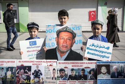 Uighur activist protesting against China on 58th Boulevard Street in Zeytinburnu. Kerem Uzel for The National