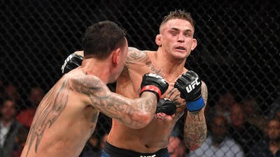 Dustin Poirier, right, goes up against Khabib Nurmagomedov in Abu Dhabi on September 7 at UFC 242. Getty