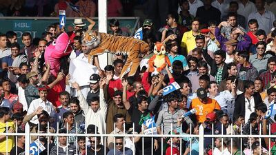 Crowd during the match between Lahore Qalandars and Karachi Kings in the Pakistan Super League T20 match at Sharjah Cricket Stadium in Sharjah. ( Pawan Singh / The National )