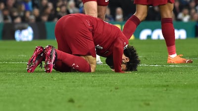 Liverpool's Mohamed Salah celebrates after scoring his side's second goal against Leeds. AP Photo