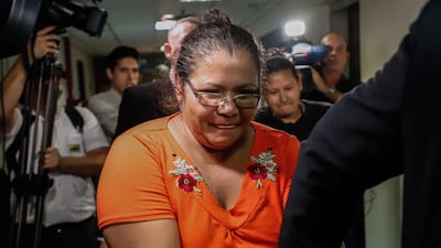Maria Gayoso and Esperanza Caballero (not pictured) leave the Palace of Justice after appearing before Judge Mirko Valinotti, in Asuncion. The two women were arrested for allegedly being the original holders of two passports used by Ronaldinho and his brother to enter Paraguay. EPA