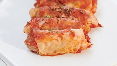 A recipe for walnut cabbage rolls is part of the cookbook