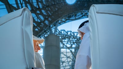 Frank Gehry and Mohamed Khalifa Al Mubarak, chairman of DCT Abu Dhabi, toured the yet-to-open museum before the architect's death in 2025. Photo: Department of Culture and Tourism - Abu Dhabi