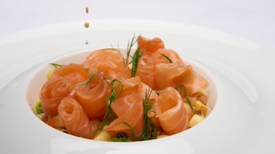 Salmon ceviche is a standout starter, with dashi broth, coconut milk, lemongrass, mango, avocado, shiitake and datterino tomatoes. Photo: Mayg